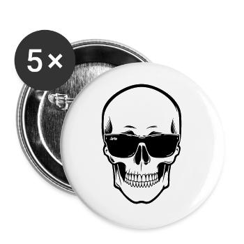 Linienschädel Spike schwarz kontrastiert mit einem Lächeln - Buttons groß 56 mm (5er Pack) - Weiß - Vorne