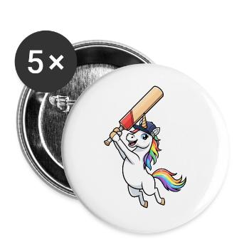 Unicorn Cricket Player Rainbow Fun - Buttons large 2.2''/56 mm (5-pack) - white - Front