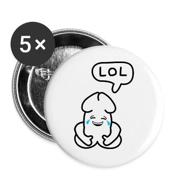 lustiges Junior-LOL-Emoticon - Buttons groß 56 mm (5er Pack) - Weiß - Vorne