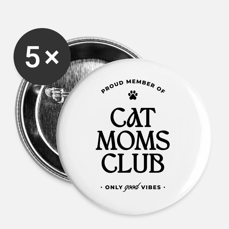 Cat Moms Club - Buttons groß 56 mm (5er Pack) - Weiß