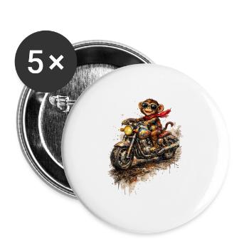 Affe auf bunter Motorradfahrt - Buttons groß 56 mm (5er Pack) - Weiß - Vorne