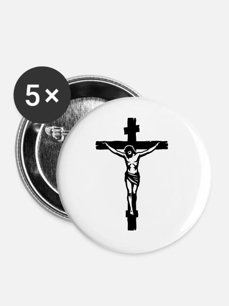 Jesus Kreuz - Buttons groß 56 mm (5er Pack) - Weiß