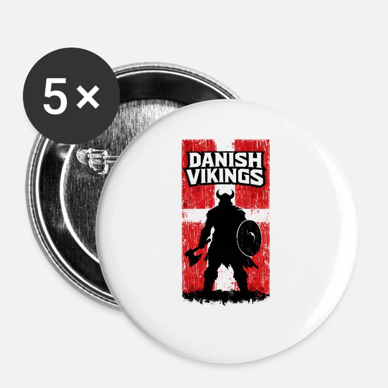 Dänische Wikinger – Wikingerkrieger-Dänische Flagge - Buttons groß 56 mm (5er Pack) - Weiß