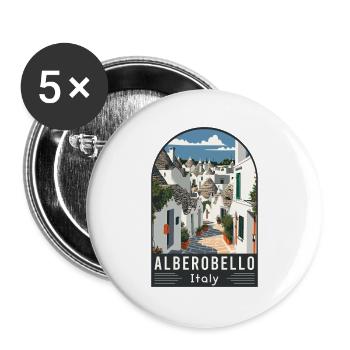 Entdecken Sie Alberobellos Trulli-Magie in Italien - Buttons groß 56 mm (5er Pack) - Weiß - Vorne