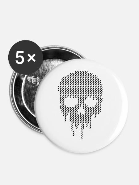 Pixel-Schädel-Art-Design - Buttons groß 56 mm (5er Pack) - Weiß