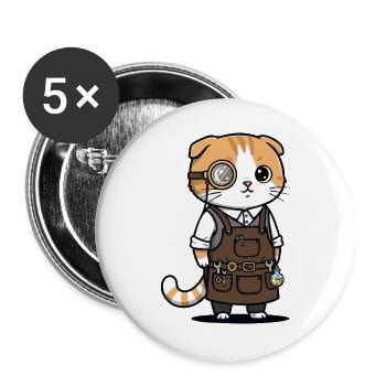 Scottish Fold Steampunk-Monokel-Erfinderkatze - Buttons groß 56 mm (5er Pack) - Weiß - Vorne