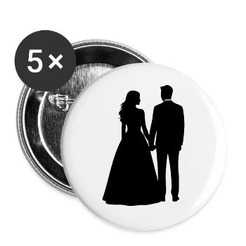 Silhouette du couple de mariés – Design noir et blanc - Lot de 5 grands badges (56 mm) - blanc - Devant