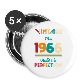 Anniversaire 60 ans - Vintage - Mai 1966 - Lot de 5 grands badges (56 mm) - blanc - Devant