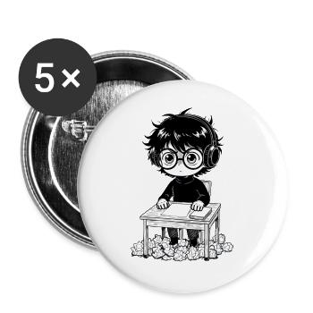 Student Sticker Headset Saturation Black and White - Buttons large 2.2''/56 mm (5-pack) - white - Front