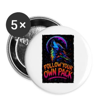Alpha Wolf Multicolor Design Follow Your Own Pack - Buttons large 2.2''/56 mm (5-pack) - white - Front