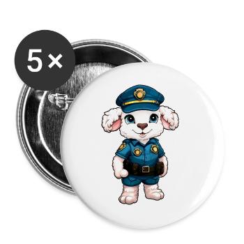 Schafe Polizei - Buttons groß 56 mm (5er Pack) - Weiß - Vorne