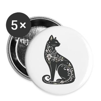 Night Cat Floral Elegance - Buttons large 2.2''/56 mm (5-pack) - white - Front