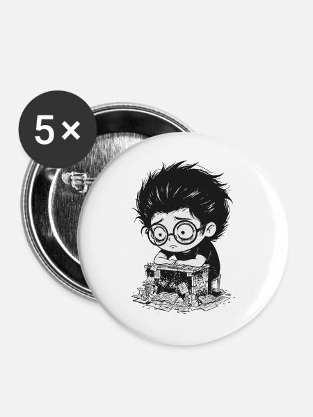 Student Stress Prüfungen Manga - Buttons groß 56 mm (5er Pack) - Weiß