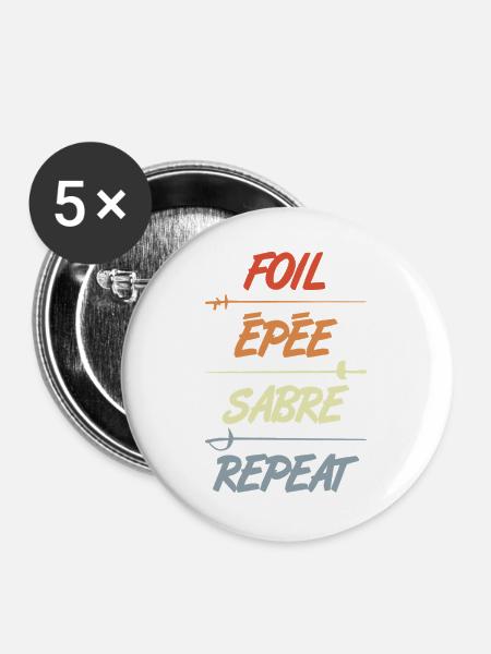 Florett Degen Säbel Wiederholung - Buttons groß 56 mm (5er Pack) - Weiß