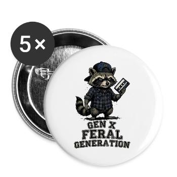 Retro Raccoon Gen X Feral Generation - Buttons large 2.2''/56 mm (5-pack) - white - Front
