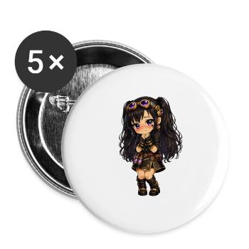 Luna chibi steampunk avec des étincelles violettes - Lot de 5 grands badges (56 mm) - blanc - Devant
