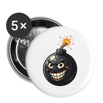Witzbombenkarikatur mit Grinsen - Buttons groß 56 mm (5er Pack) - Weiß - Vorne
