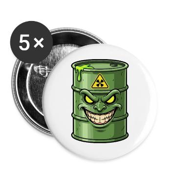 Grüne Barrel mit grimmigem Grinsen - Buttons groß 56 mm (5er Pack) - Weiß - Vorne