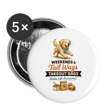 Schwanz-Wedeln Takeout-Beutel - Buttons groß 56 mm (5er Pack) - Weiß - Vorne