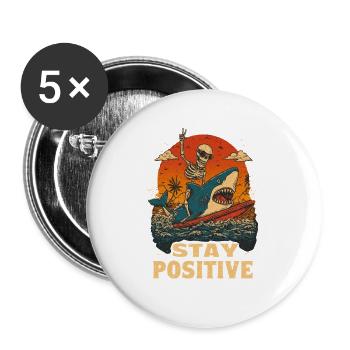 Stay Positive Surf Skeleton Shark - Buttons groß 56 mm (5er Pack) - Weiß - Vorne