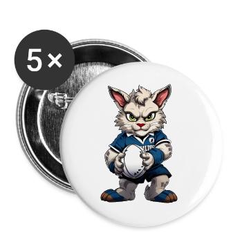 Rugby Cat - Lot de 5 grands badges (56 mm) - blanc - Devant