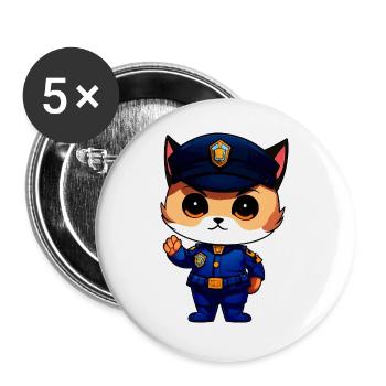 Policier chat - Lot de 5 grands badges (56 mm) - blanc - Devant