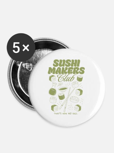 Sushi Makers Club - Buttons groß 56 mm (5er Pack) - Weiß