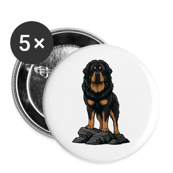 Chien Dogue du Tibet sur Rocher Portrait Noir Feu - Lot de 5 grands badges (56 mm) - blanc - Devant