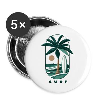 Surf Palm Tree and Beach - Buttons large 2.2''/56 mm (5-pack) - white - Front