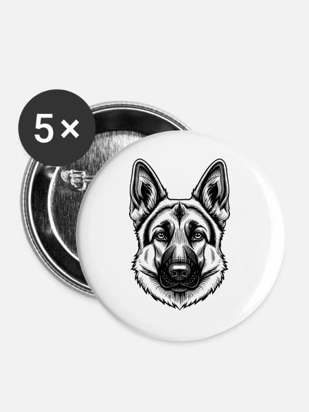Inkline Deutscher Schäferhundkopf - Buttons groß 56 mm (5er Pack) - Weiß