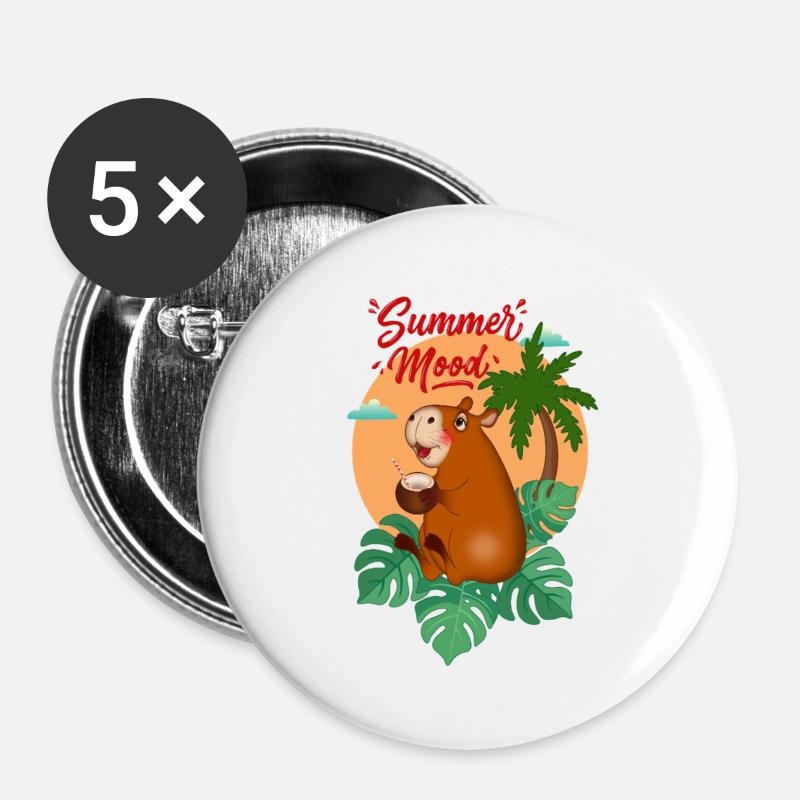 Tropische Kapybara mit Kokosnuss - Buttons groß 56 mm (5er Pack) - Weiß