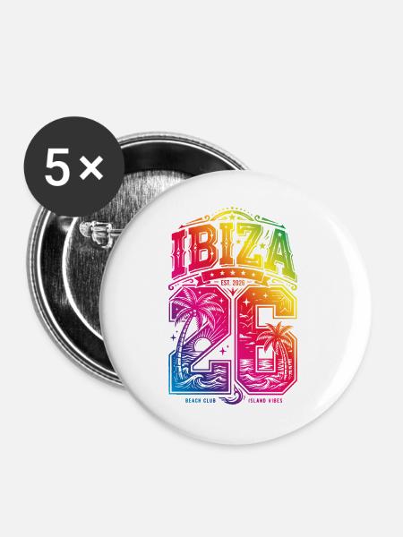 Ibiza 26 Bunt 2026 - Buttons groß 56 mm (5er Pack) - Weiß