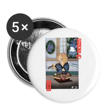Kawaii Cat Eating Ramen Shirt - Buttons large 2.2''/56 mm (5-pack) - white - Front