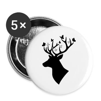 Hirsch Schmetterling Natur Logo - Buttons groß 56 mm (5er Pack) - Weiß - Vorne