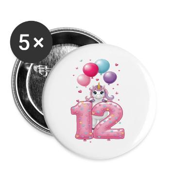 12 Jahre Mädchen Süßes Einhorn 12. Geburtstag - Buttons groß 56 mm (5er Pack) - Weiß - Vorne