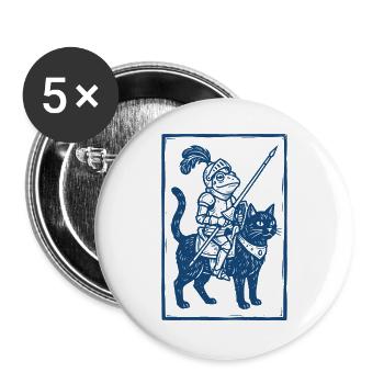 Frosch Ritter - Holzschnitt Fantasy Art - Buttons groß 56 mm (5er Pack) - Weiß - Vorne