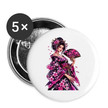 Geisha Flower Kimono Art - Buttons large 2.2''/56 mm (5-pack) - white - Front