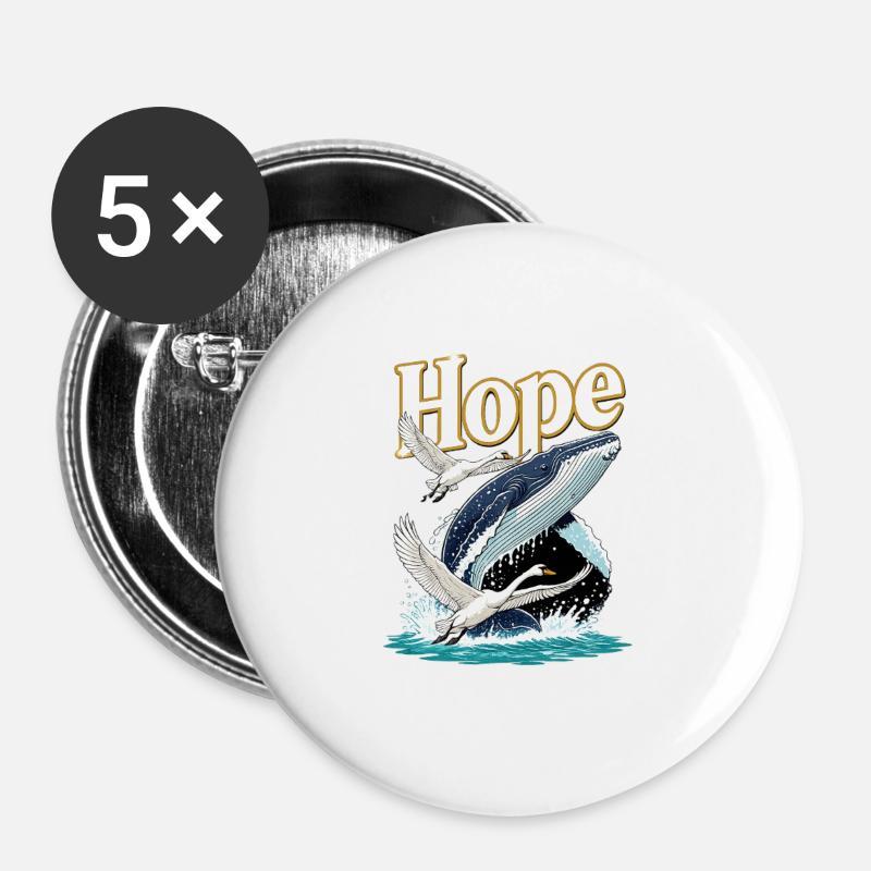 Hope whales and swan - Buttons large 2.2''/56 mm (5-pack) - white