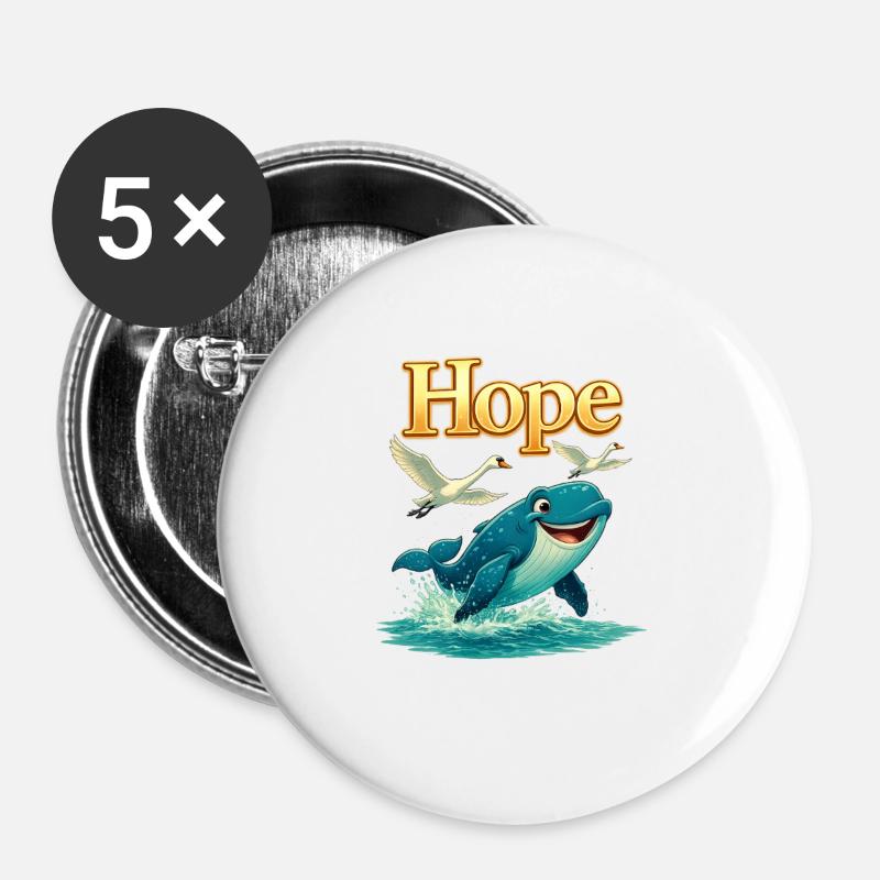 Hope by the Sea Whale - Buttons large 2.2''/56 mm (5-pack) - white