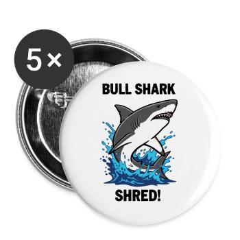 Bulldoggenhai Shred-Shark Sea Bull - Buttons groß 56 mm (5er Pack) - Weiß - Vorne