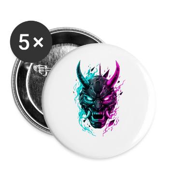 Neon Cyber Oni Mask - Buttons groß 56 mm (5er Pack) - Weiß - Vorne