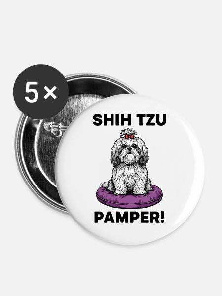 Dog Shih Tzu Pamper Luxuskissen - Buttons groß 56 mm (5er Pack) - Weiß