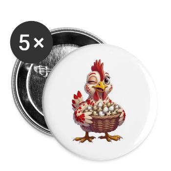 Chicken with a basket full of eggs - Buttons large 2.2''/56 mm (5-pack) - white - Front