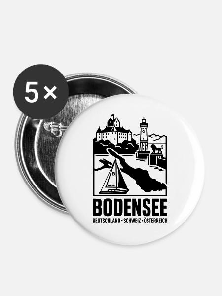 Bodensee Silhouette Wahrzeichen - Buttons groß 56 mm (5er Pack) - Weiß