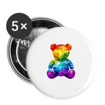 Regenbogen-Teddybär im geometrischen Muster - Buttons groß 56 mm (5er Pack) - Weiß - Vorne