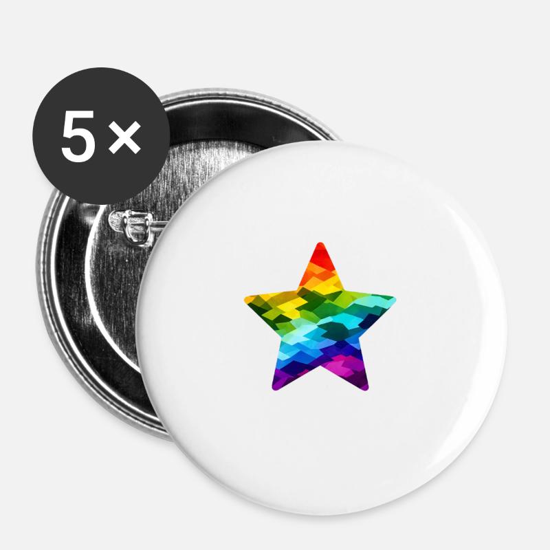 Rainbow Mosaic Star - Buttons large 2.2''/56 mm (5-pack) - white