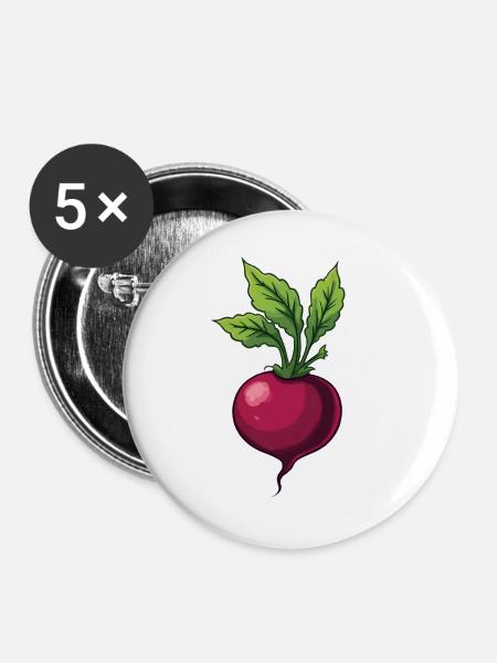 Rote Beete - Buttons groß 56 mm (5er Pack) - Weiß