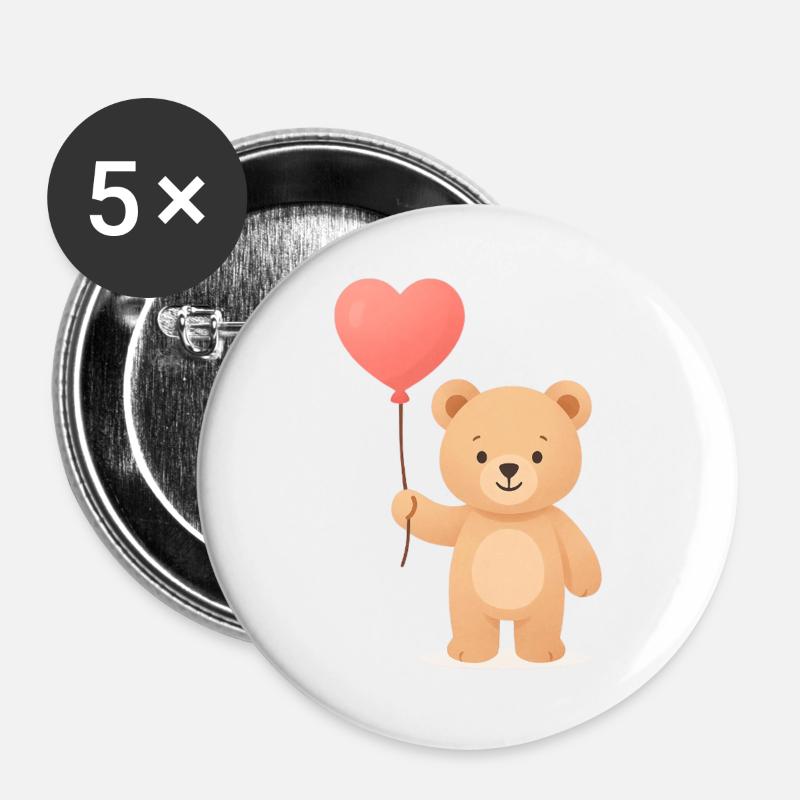 Tender Bear with Heart Balloon - Buttons large 2.2''/56 mm (5-pack) - white