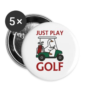 Gans im Golfwagen – Spiel einfach Golf - Buttons groß 56 mm (5er Pack) - Weiß - Vorne
