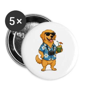 Beach dog with camera and cocktail - Buttons large 2.2''/56 mm (5-pack) - white - Front